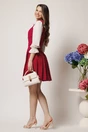 Rochie DY Fashion office din stofa magenta cu maneci din voal si funda pe bust