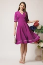 Rochie DY Fashion office din stofa mov cu benzi lila