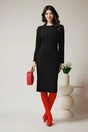 Rochie DY Fashion office din stofa neagra cu detalii cusute pe bust