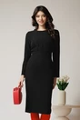 Rochie DY Fashion office din stofa neagra cu detalii cusute pe bust