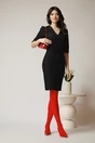 Rochie DY Fashion office din stofa neagra cu funda in talie