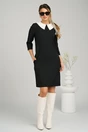 Rochie DY Fashion office din stofa neagra cu guler alb