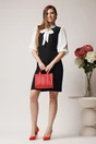 Rochie DY Fashion office din stofa neagra cu maneci si guler din voal albe