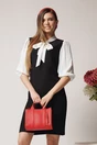 Rochie DY Fashion office din stofa neagra cu maneci si guler din voal albe