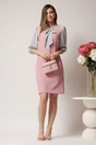 Rochie DY Fashion office din stofa roz cu maneci si guler din voal gri