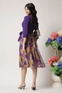 Rochie DY Fashion office din stofa si voal mov cu imprimeu pe fusta
