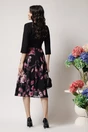 Rochie DY Fashion office din stofa si voal neagra cu imprimeu pe fusta