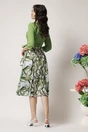 Rochie DY Fashion office din stofa si voal verde cu imprimeu pe fusta