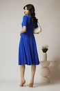 Rochie DY Fashion office din triplu voal albastra cu nasturi la bust si curea in talie