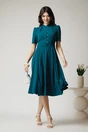 Rochie DY Fashion office din triplu voal verde cu nasturi la bust si curea in talie