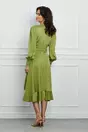 Rochie Dy Fashion olive din satin cu volan pe fusta
