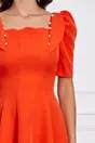 Rochie Dy Fashion orange cu nasturi perlati si volane la bust