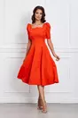 Rochie Dy Fashion orange cu nasturi perlati si volane la bust
