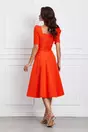 Rochie Dy Fashion orange cu nasturi perlati si volane la bust