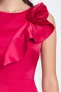 Rochie Dy Fashion rosie din satin cu volanas si design floral