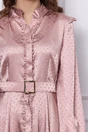 Rochie Dy Fashion roz cu buline si curea in talie