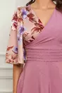 Rochie Dy Fashion roz cu imprimeu floral pe bust si maneci
