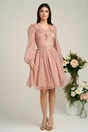 Rochie DY Fashion roz cu volan si strasuri