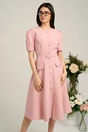 Rochie Dy Fashion roz de zi cu nasturi si curea in talie