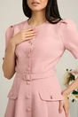 Rochie Dy Fashion roz de zi cu nasturi si curea in talie