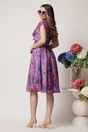Rochie DY Fashion roz din voal cu imprimeu mov si cordon in talie