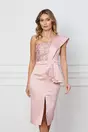 Rochie Dy Fashion roz pe un umar cu broderie si peplum