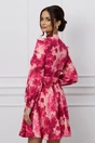 Rochie Dy Fashion roz cu imprimeuri fucsia si curea in talie
