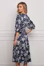 Rochie Dy Fashion satinata bleumarin cu imprimeuri florale albe