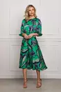 Rochie Dy Fashion satinata verde cu imprimeuri bleumarin