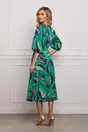 Rochie Dy Fashion satinata verde cu imprimeuri bleumarin