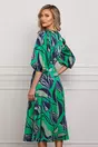 Rochie Dy Fashion satinata verde cu imprimeuri bleumarin