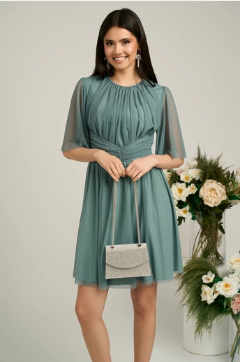 Rochie Dy Fashion scurta gri de ocazie din tull fin