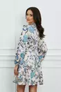 Rochie Dy Fashion scurta roz cu flori turcoaz si curea in talie