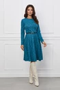 Rochie Dy Fashion turcoaz din jerse cu o curea in talie