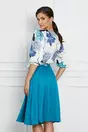 Rochie Dy Fashion turcoaz din satin cu imprimeu la bust