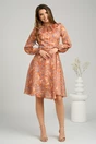 Rochie DY Fashion vaporoasa din voal caramizie cu imprimeuri florale