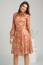 Rochie DY Fashion vaporoasa din voal caramizie cu imprimeuri florale