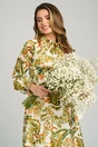 Rochie DY Fashion vaporoasa din voal cu imprimeuri florale verzi si orange