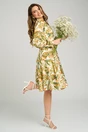 Rochie DY Fashion vaporoasa din voal cu imprimeuri florale verzi si orange