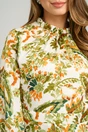 Rochie DY Fashion vaporoasa din voal cu imprimeuri florale verzi si orange