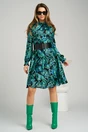 Rochie DY Fashion vaporoasa din voal neagra cu imprimeuri florale turcoaz