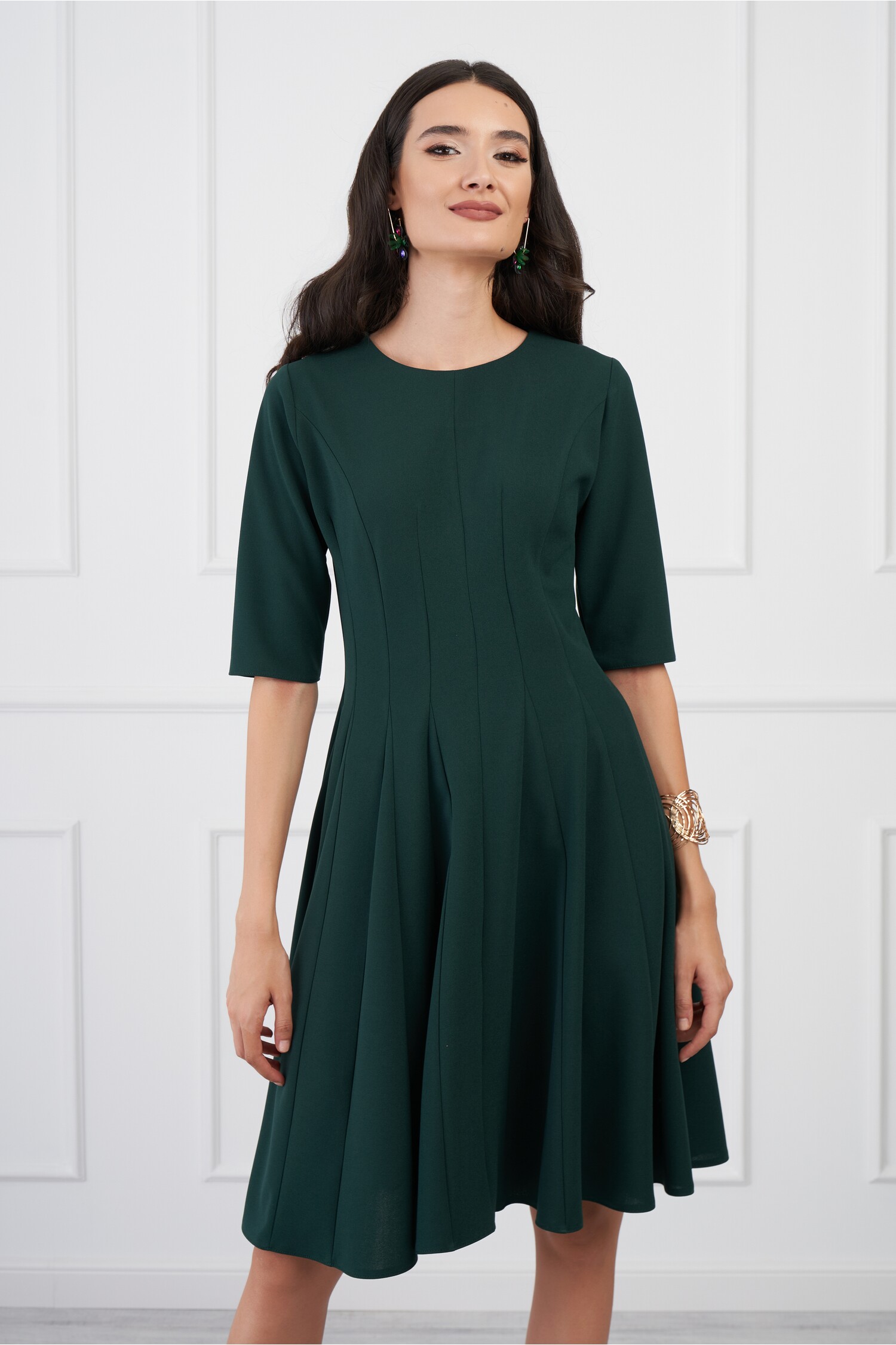 Rochie DY Fashion verde clos cu maneci trei sferturi