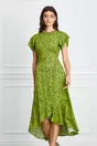 Rochie Dy Fashion verde crud cu imprimeu negru si volan la baza