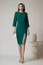 Rochie DY Fashion verde cu perle si crepeu pe fusta