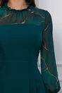 Rochie Dy Fashion verde cu imprimeu maro pe maneci