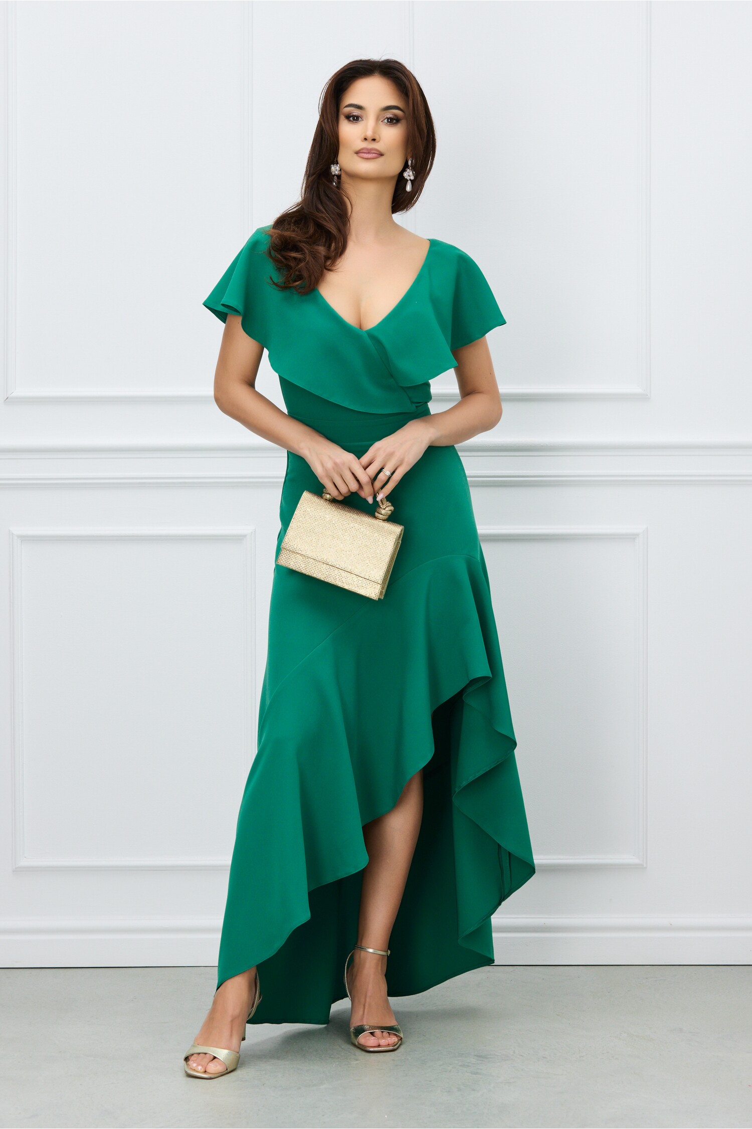 Rochie DY Fashion verde cu lungime asimetrica