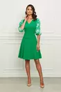 Rochie Dy Fashion verde cu maneci din satin
