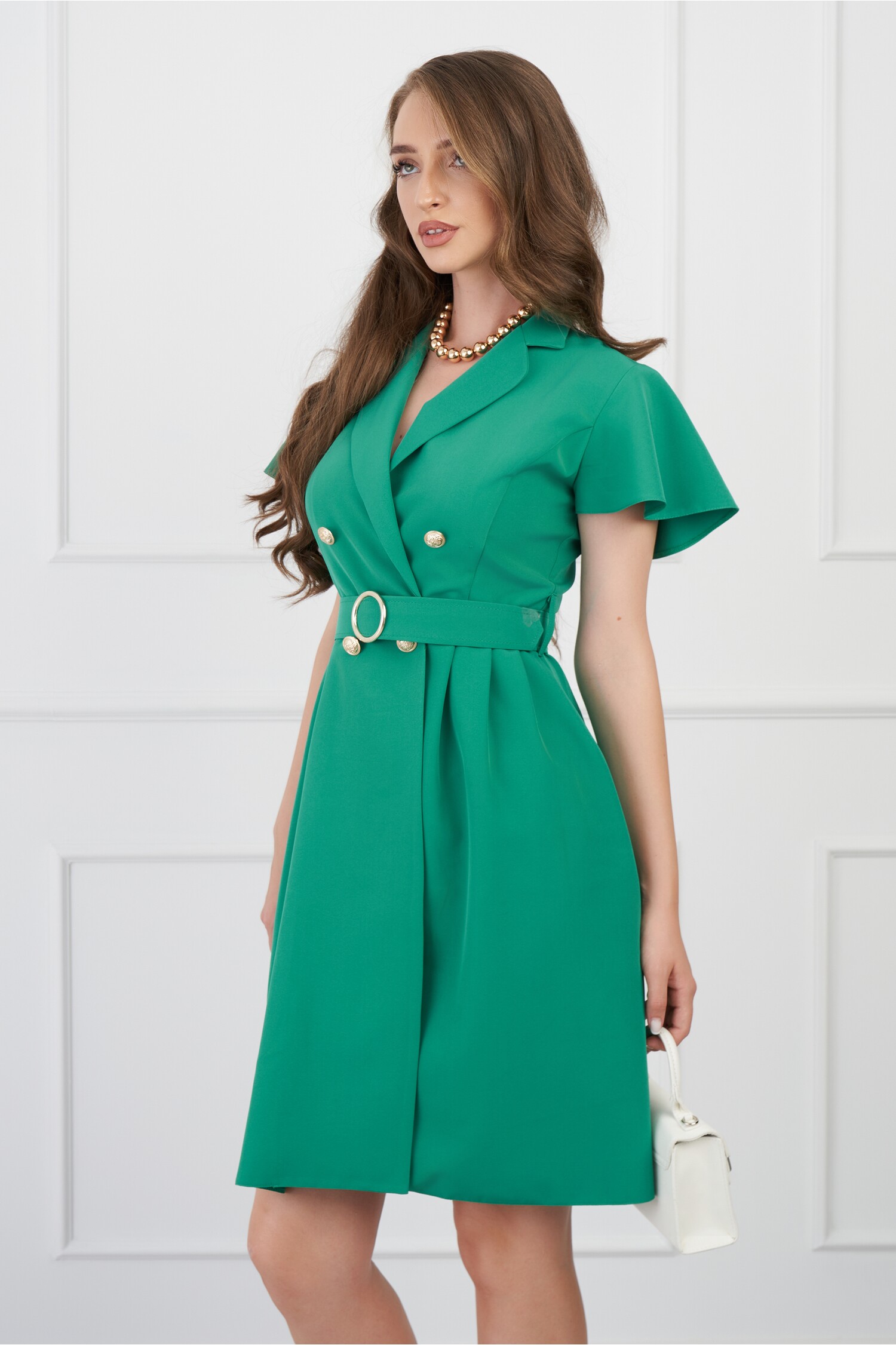 Rochie DY Fashion verde cu nasturi si curea in talie