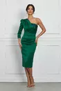 Rochie Dy Fashion verde cu paiete la bust si o maneca trei sferturi