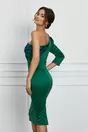 Rochie Dy Fashion verde cu paiete la bust si o maneca trei sferturi